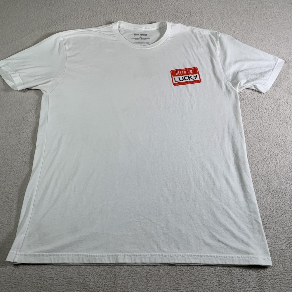 Black Clover Shirt Mens XL White Hello‎ I'm Lucky Graphic Tee T-Shirt Casual